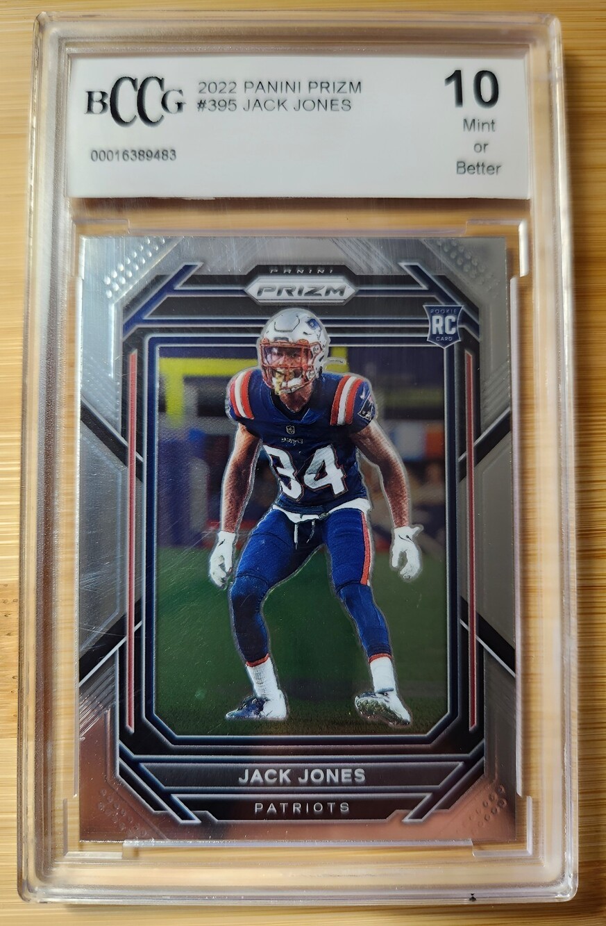 Panini 2022 Prizm Jack Jones #395 Rookie New England Patriots BCCG 10